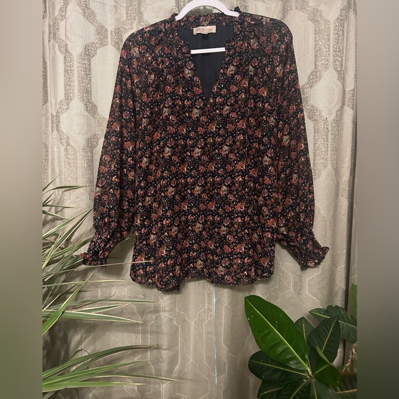 Philosophy Women’s Size 1X V-Neck Long Sleeve Floral Print Woven Top/ Blouse - Picture 2 of 15